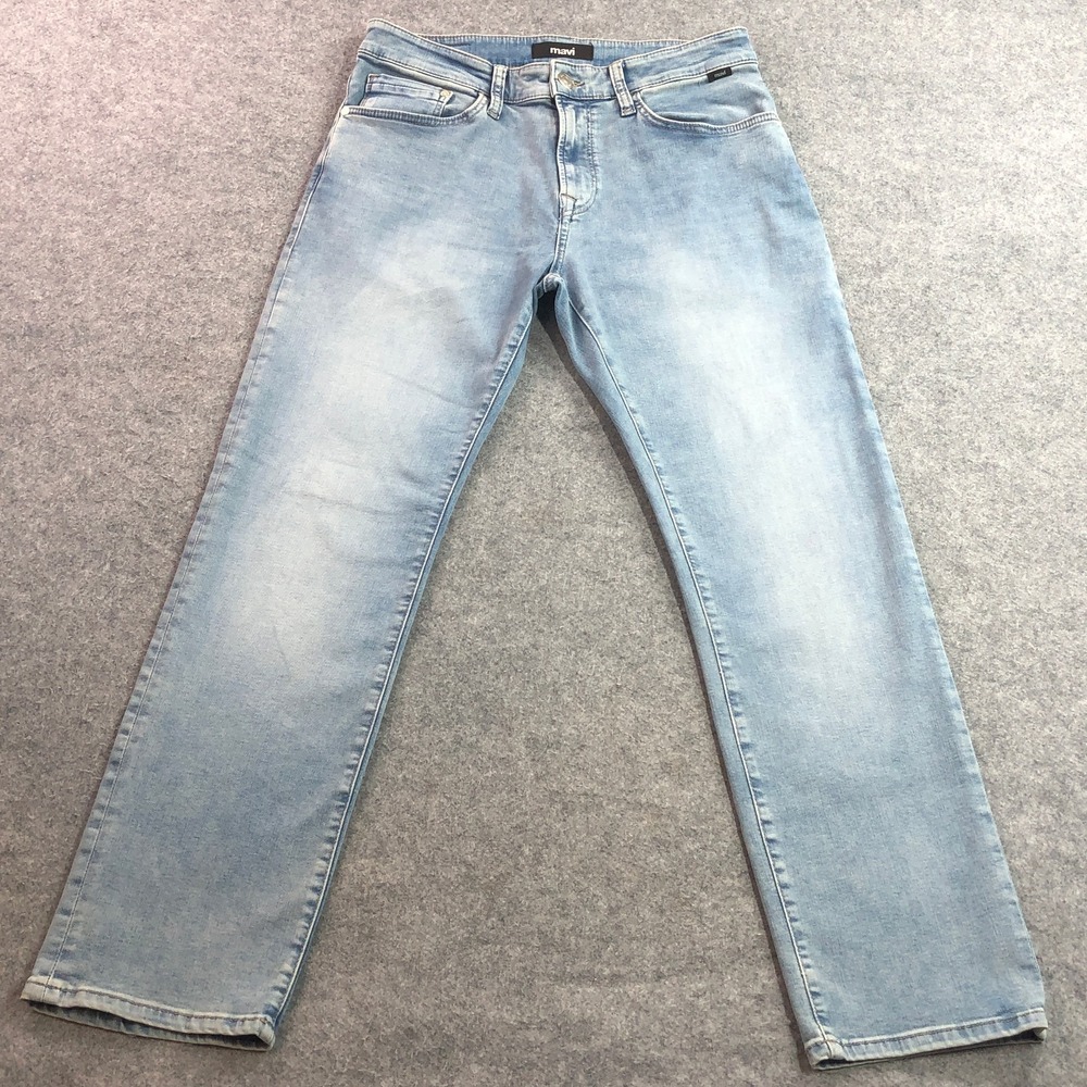 Mavi Mens Zach Straight Leg Jeans 32x30 Light Wash Blue Stretch Denim Mid Rise